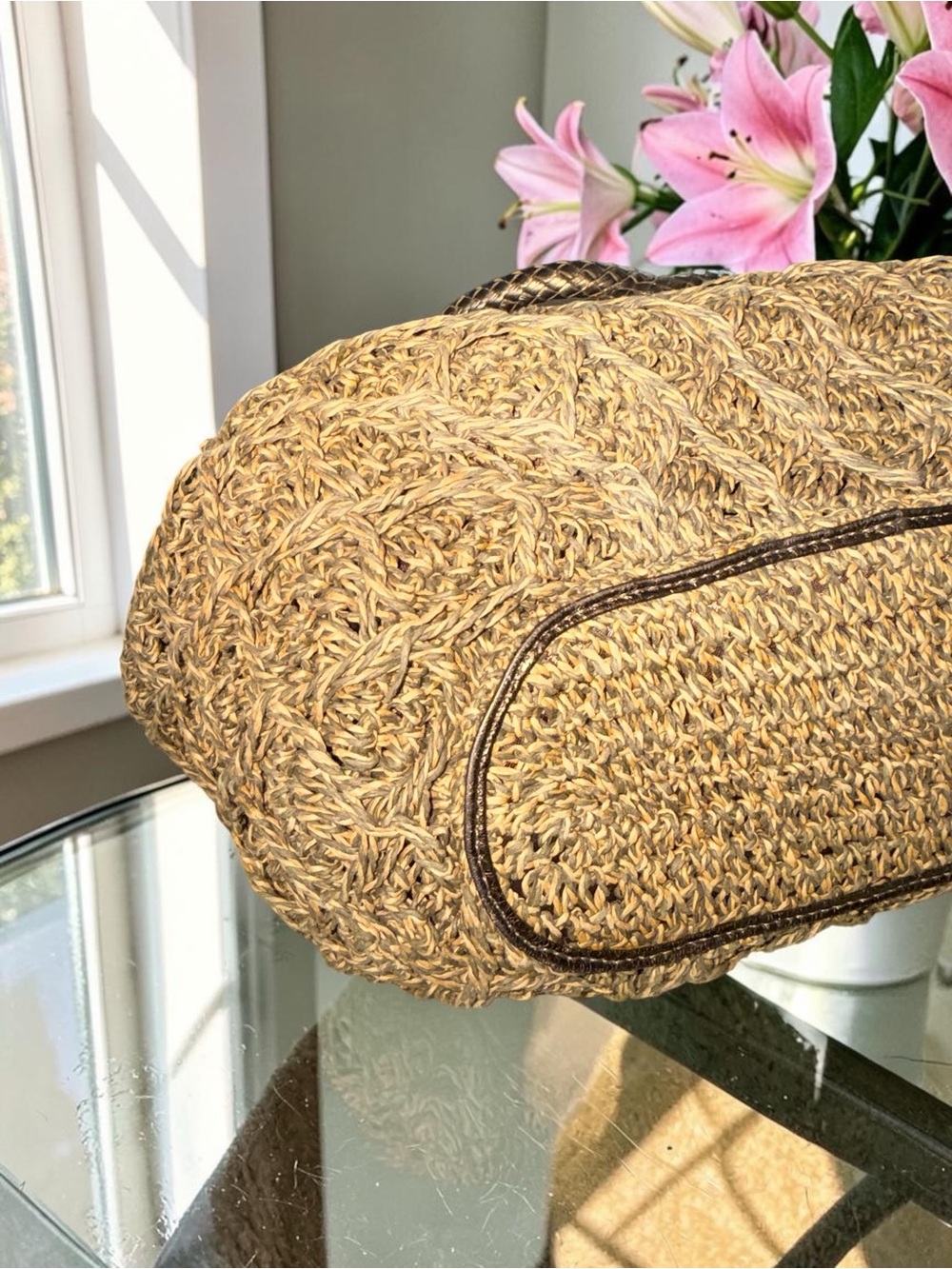 Brighton Raven Woven Raffia & Metallic Bronze Leather Hobo Bag EUC - Picture 6 of 14